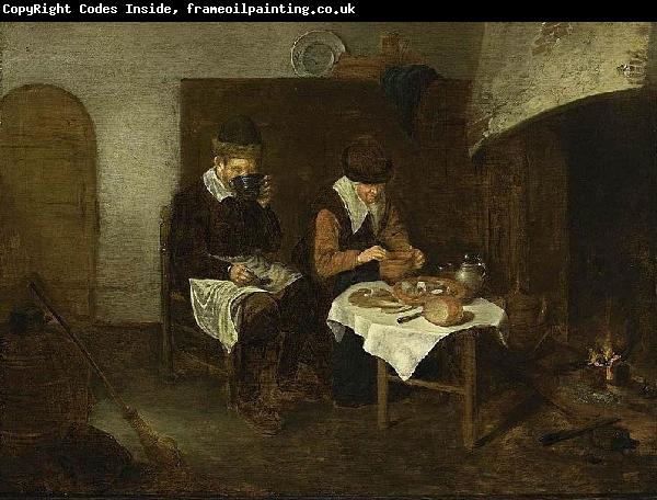 Quirijn van Brekelenkam A Couple Having a Meal before a Fireplace